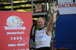 Jody Fisher (GBR) takes World Cup Slalom Title Jody Fisher (GRB) celebrates his win at Dubna, Russia