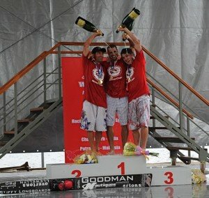 Freddy Krueger (USA) shares the Champagne