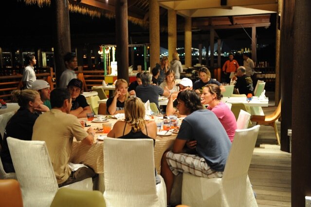 World Cup athletes enjoying their eveing meal together