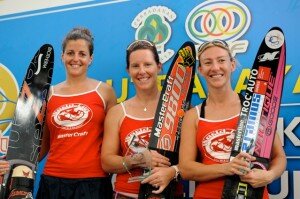 Slalom Winners Karen Truelove USA, Anais Amade FRA and Clementine Lucine FRA Slalom Winners Karen Truelove USA, Anais Amade FRA and Clementine Lucine FRA