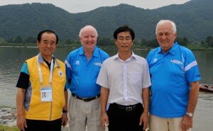 Mr Een-Nam Son, CEO 1st World Leisure Games & Congress, Des Burke-Kennedy, IWWF Media & Marketing Chairman, Mr Gwang Jun Lee, Mayor of the City of Chuncheon, Kuno Ritschard, IWWF President.