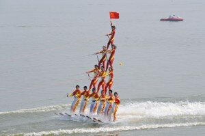 Twelve Skier Pyramid carries China's flag Twelve Skier Pyramid carries China's flag